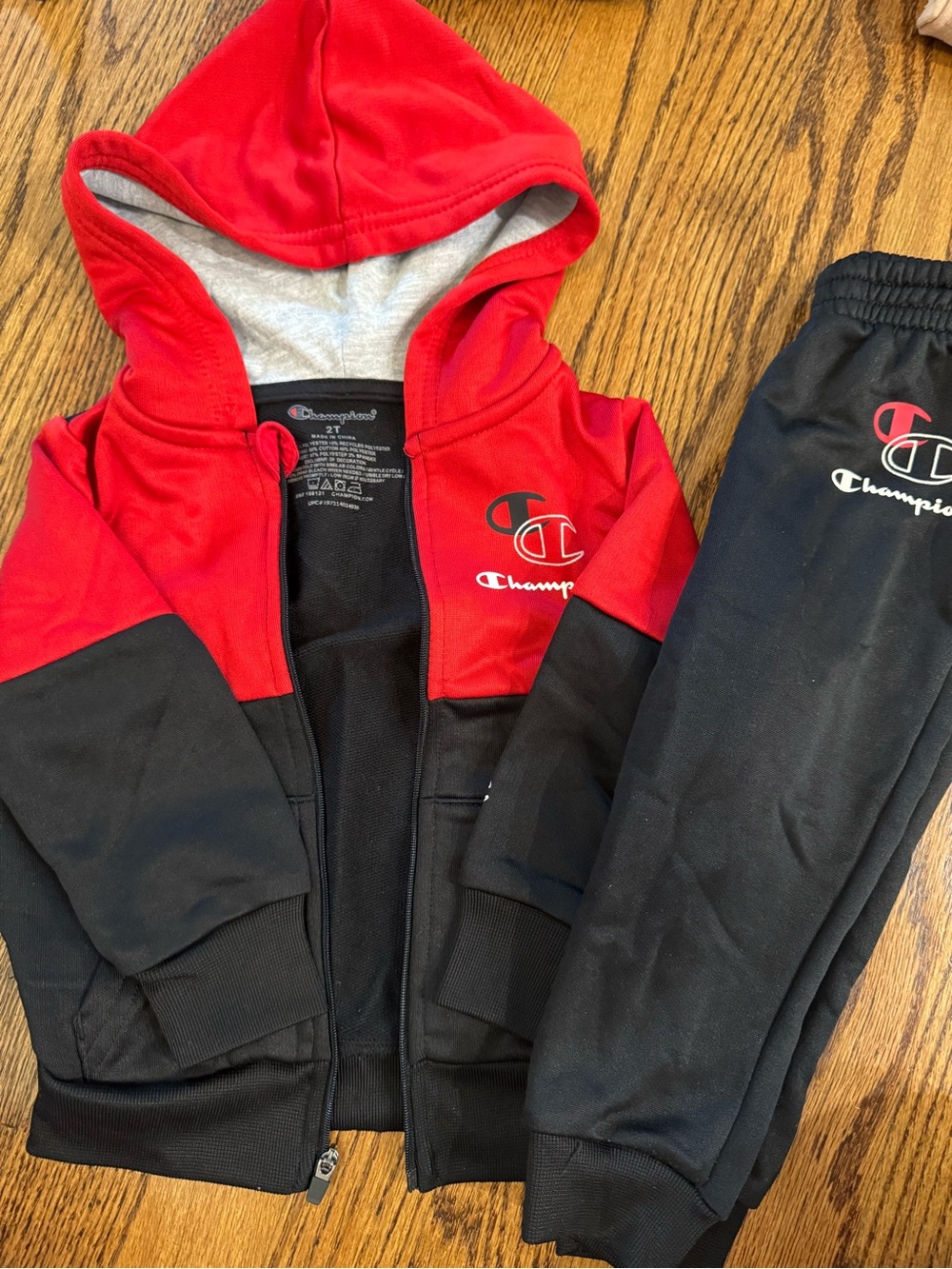 Champion Red and Black Zip Hoodie with Matching Black Joggers